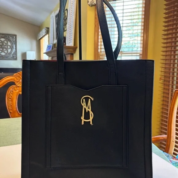 Steve Madden Black Tote with Gold Monogram - Picture 1 of 6